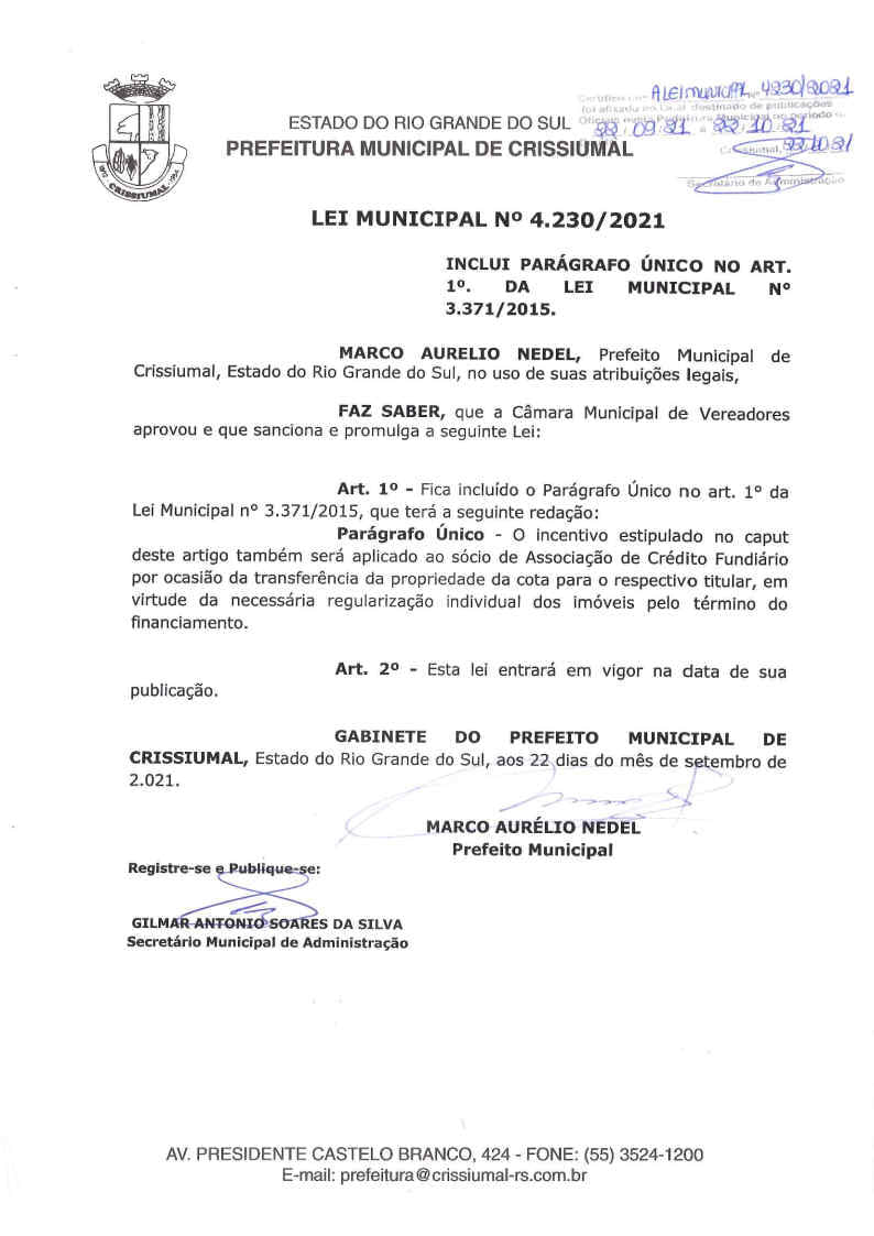 Projeto de Lei Legislativo 016/2021